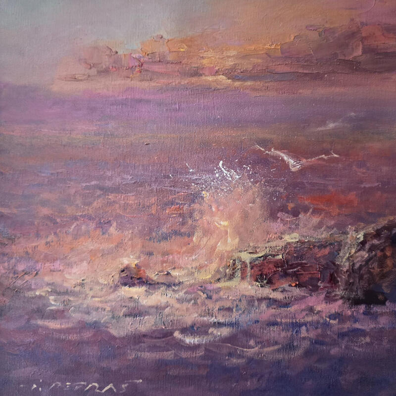 Painting Stormy Sea by Petras Ivica | Painting Figurative Landscapes Oil