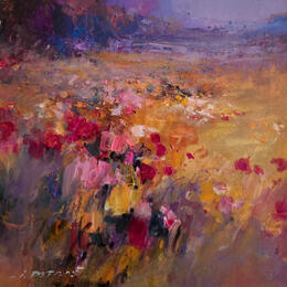 Painting Poppy Field in Summer Evening by Petras Ivica | Painting