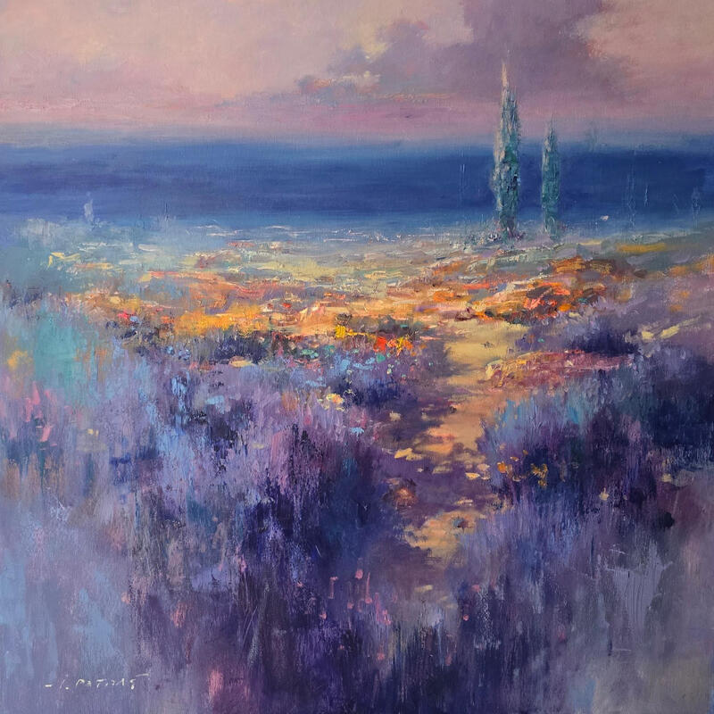 Gemälde Lavender Field von Petras Ivica | Gemälde Figurativ Landschaften Öl