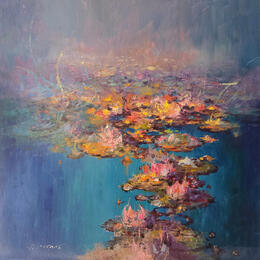 Peinture Blue Lake with Water Lilies-33 par Petras Ivica | Tableau