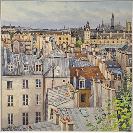 Peinture Les toits de Paris vu de l'hôtel Notre Dame par Decoudun Jean charles | Tableau Figuratif Aquarelle Urbain
