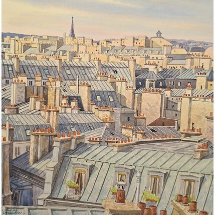 Peinture Douceur des toits de Paris par Decoudun Jean charles | Tableau Figuratif Aquarelle Urbain