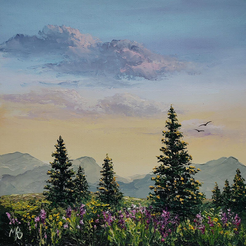 Painting Randonnée silencieuse by Blandin Magali | Painting Figurative Landscapes Oil