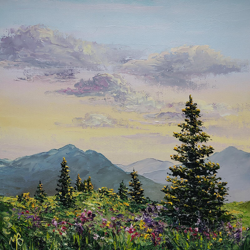 Painting Montagne enchantée by Blandin Magali | Painting Figurative Landscapes Oil