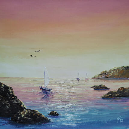Painting Au delà des rochers by Blandin Magali | Painting Figurative Oil Landscapes
