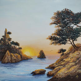 Painting Crépuscule sur Sugiton by Blandin Magali | Painting Figurative Oil Landscapes