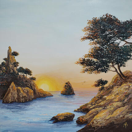 Peinture Crépuscule sur Sugiton par Blandin Magali | Tableau Figuratif Huile Paysages