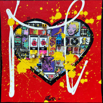 Peinture POP HE(ART) par Costa Sophie | Tableau Pop-art Acrylique, Collage, Upcycling Icones Pop