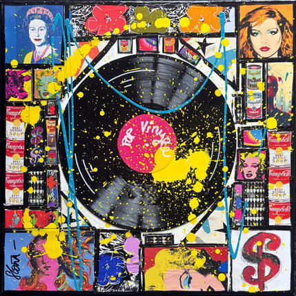 Painting POP VINYLE (rose) by Costa Sophie | Painting Pop-art Acrylic, Gluing, Upcycling Pop icons