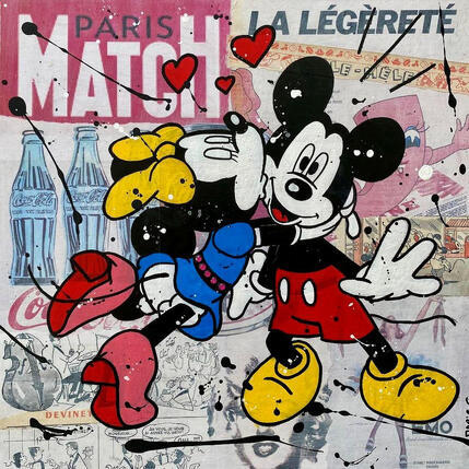Gemälde F4  AMOUREUX von Marie G.  | Gemälde Pop-Art Acryl, Collage, Holz Pop-Ikonen