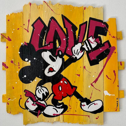 Gemälde F4  Mickey LOVE von Marie G.  | Gemälde Pop-Art Acryl, Holz Pop-Ikonen