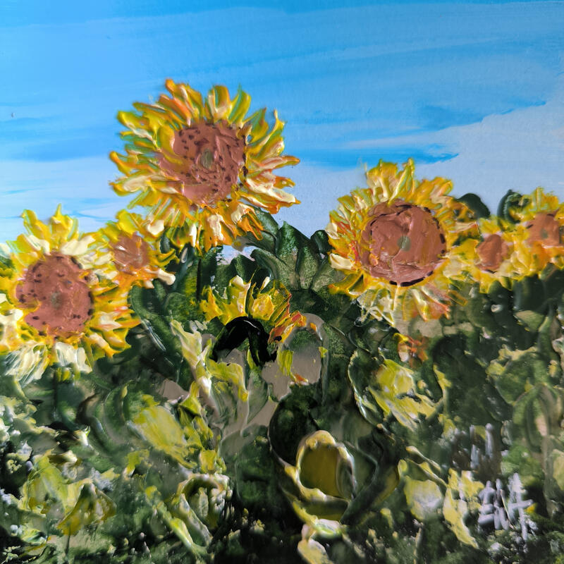 Peinture Fleurs du soleil. par Rey Ewa | Tableau Figuratif Paysages Acrylique
