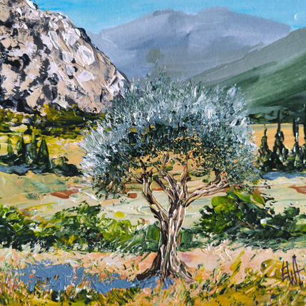 Peinture L' olivier de la Paix dominant. par Rey Ewa | Tableau Figuratif Acrylique Paysages