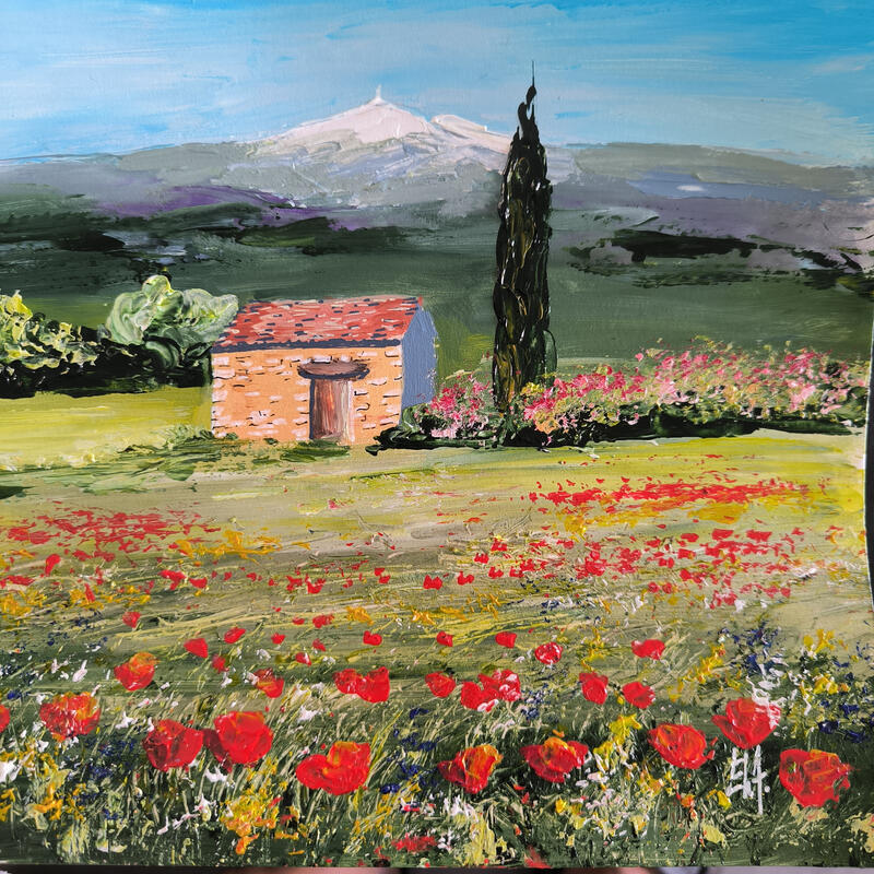 Peinture Le cabanon du Mont Ventoux. par Rey Ewa | Tableau Figuratif Paysages Acrylique