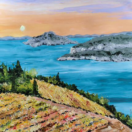 Peinture Le vignoble fe Cassis en automne. par Rey Ewa | Tableau Figuratif Acrylique Paysages