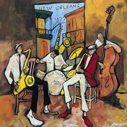 Painting Jazz Night by Signamarcheix Bernard | Painting Naive art Acrylic, Ink, Pastel
