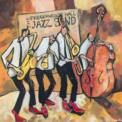 Painting Jazz Band by Signamarcheix Bernard | Painting Naive art Acrylic, Ink, Pastel