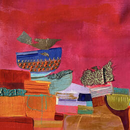 Painting ST26-0918 by Lau Blou | Painting Abstract Acrylic, Cardboard, Gluing, Gold leaf, Pastel Landscapes, Pop icons