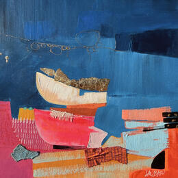 Painting Poussée par les vents by Lau Blou | Painting Abstract Acrylic, Cardboard, Gluing, Gold leaf, Pastel Landscapes, Pop icons