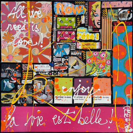 Painting La vie est belle ! by Costa Sophie | Painting Pop-art Acrylic, Gluing, Upcycling