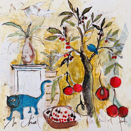 Peinture Chat et oiseau  par Colombo Cécile | Tableau
