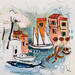 Painting Bal des sardines by Colombo Cécile | Painting Naive art Landscapes Nature Watercolor Acrylic Gluing Ink Pastel