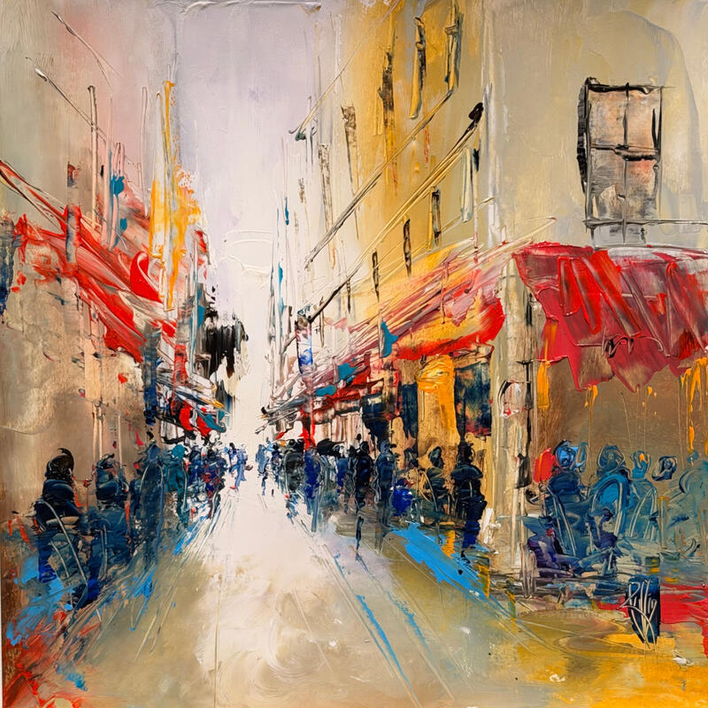 Peinture Rue de la fourche par Raffin Christian | Tableau Figuratif Urbain Huile