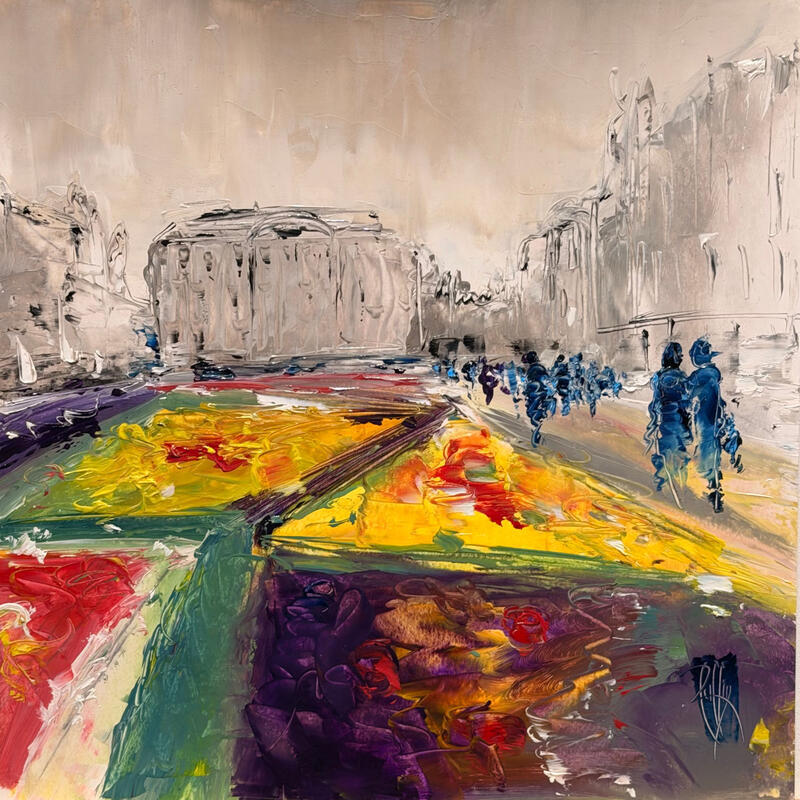Peinture Sur la Grande Place par Raffin Christian | Tableau Figuratif Urbain Huile
