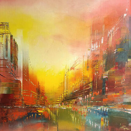 Peinture Soir d'été sur le canal de Bruxelles par Levesque Emmanuelle | Tableau Huile