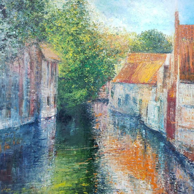 Peinture Le charme de Bruges par Levesque Emmanuelle | Tableau Huile