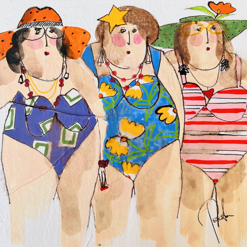 Painting Angèle Fanny Nais by Colombo Cécile | Painting Naive art Portrait Watercolor Acrylic Gluing Ink Pastel