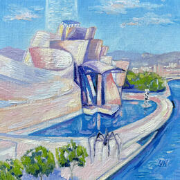 Painting  Bilbao by Kochevykh Yulia | Painting Figurative Oil Architecture, Landscapes, Urban