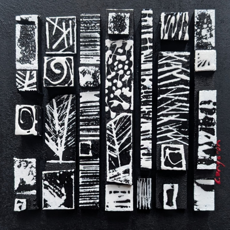 Painting Bc7 form noir blanc by Langeron Luc | Painting Subject matter Wood Acrylic Resin