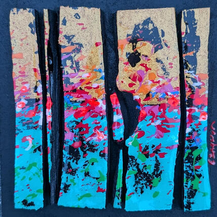 Painting Bc6 prairie or bleu rouge by Langeron Luc | Painting Subject matter Acrylic, Resin, Wood