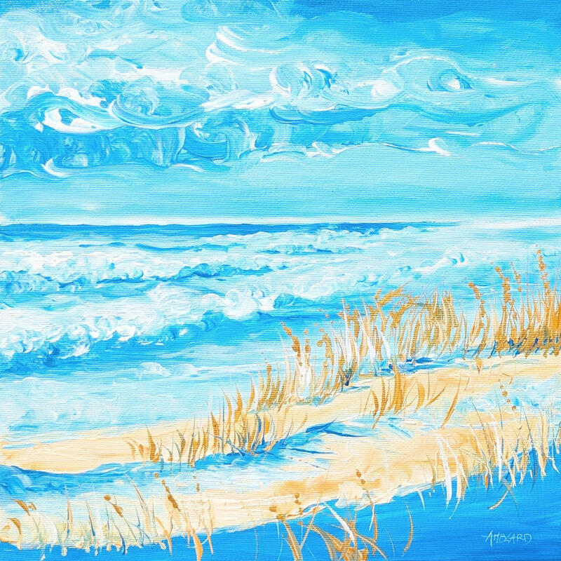 Painting La mer et ses hautes herbes dorees by Amblard Florence | Painting Landscapes Nature Acrylic