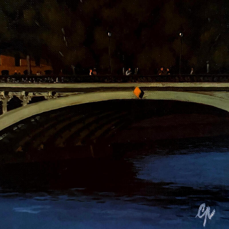Painting Pont Notre-Dame III by Poulain Clément | Painting Figurative Urban Architecture Oil