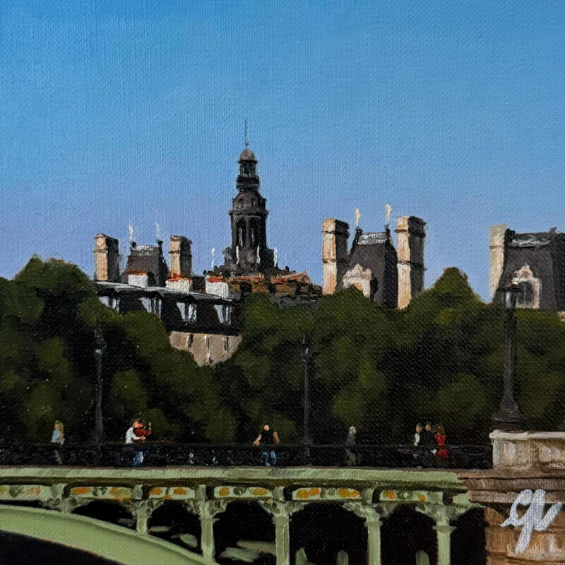 Painting La Mairie et le Pont by Poulain Clément | Painting Figurative Urban Architecture Oil