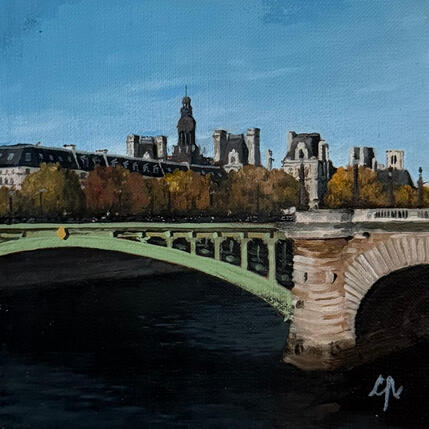 Painting Pont Notre-Dame by Poulain Clément | Painting Figurative Oil Architecture, Urban