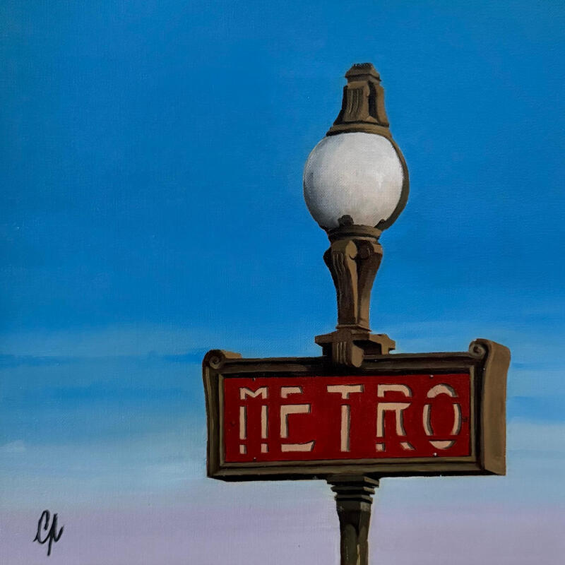 Painting Métro soirée by Poulain Clément | Painting Figurative Urban Architecture Oil