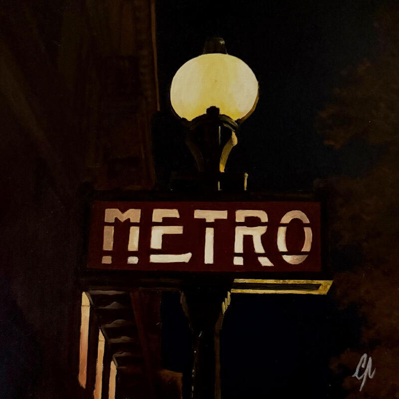 Painting Métro nocturne by Poulain Clément | Painting Figurative Urban Architecture Oil