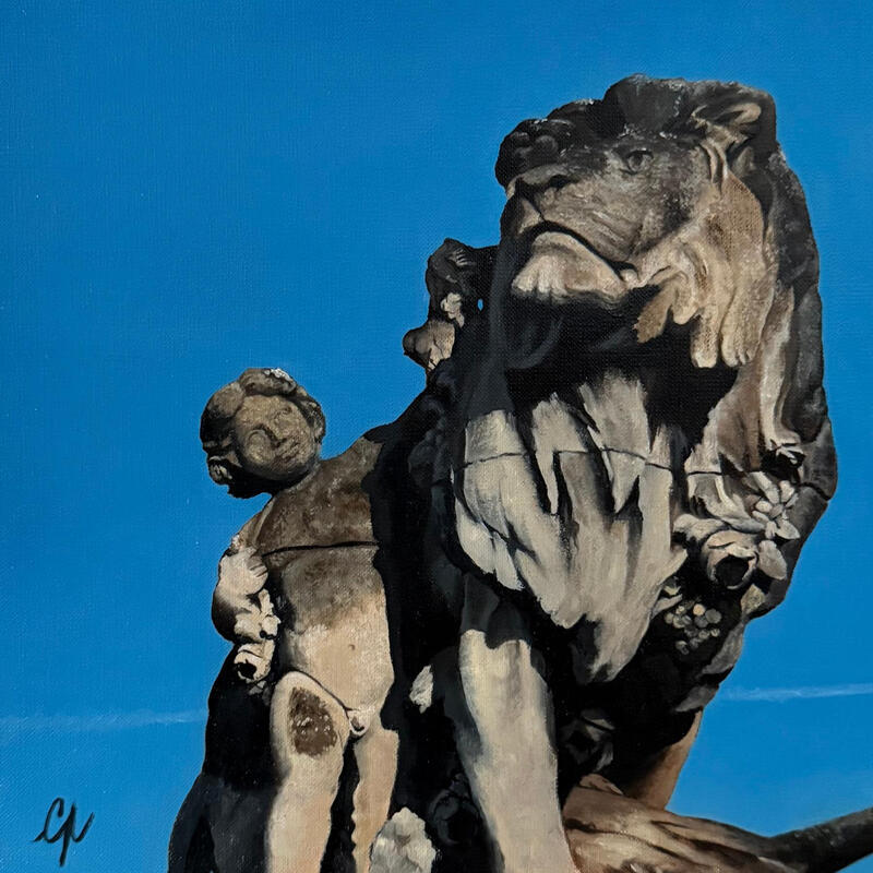 Painting Les Gardiens du Pont Alexandre III by Poulain Clément | Painting Realism Urban Architecture Oil