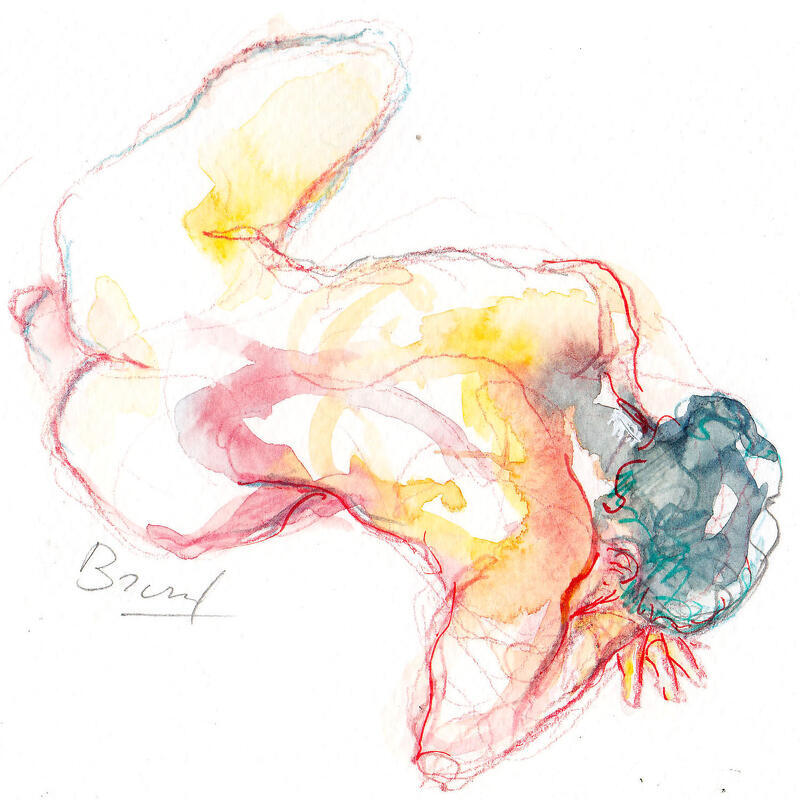 Painting Bérénice au sol by Brunel Sébastien | Painting Figurative Nude Watercolor