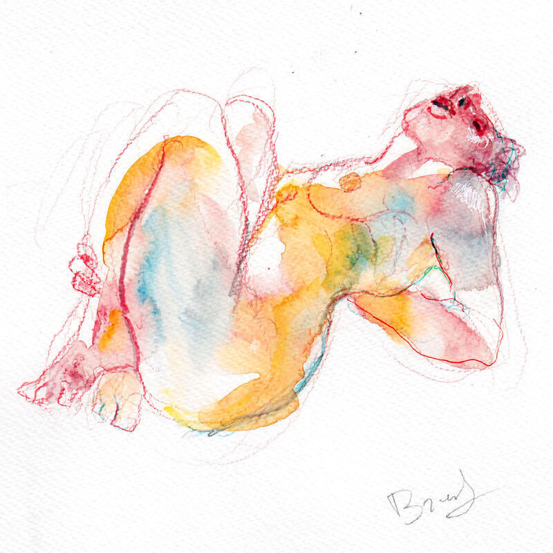 Painting Pauline recroquevillée by Brunel Sébastien | Painting Figurative Nude Watercolor