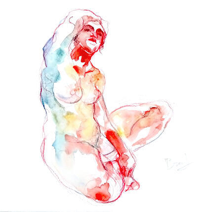 Painting Pauline assise, mains dans les cheveux by Brunel Sébastien | Painting