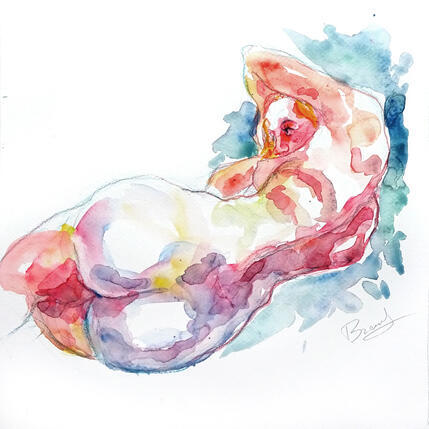 Painting Elsa couché, mains autour de la tête by Brunel Sébastien | Painting