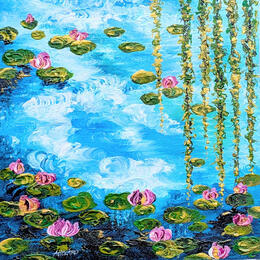 Painting La petite source aux nymphéas by Amblard Florence | Painting Impressionism Acrylic Landscapes, Nature