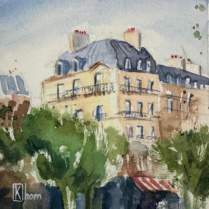 Painting Façades parisiennes by Khomyakova  Liliya  | Painting Figurative Watercolor Architecture, Nature, Urban