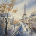 Painting Automne parisien by Khomyakova Liliya | Painting Figurative Landscapes Architecture Watercolor