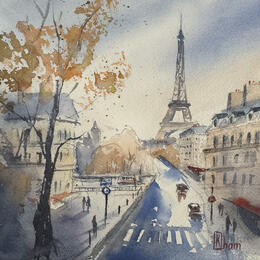 Painting Automne parisien by Khomyakova  Liliya  | Painting Figurative Watercolor Architecture, Landscapes, Pop icons