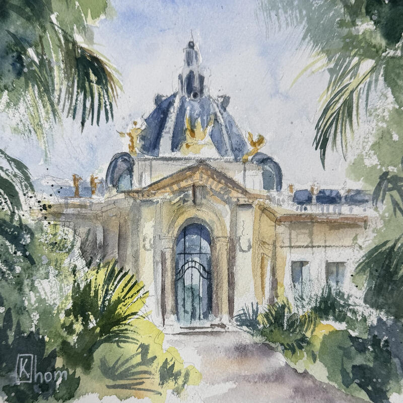 Painting Le jardin du Petit Palais by Khomyakova Liliya | Painting Figurative Landscapes Urban Architecture Watercolor